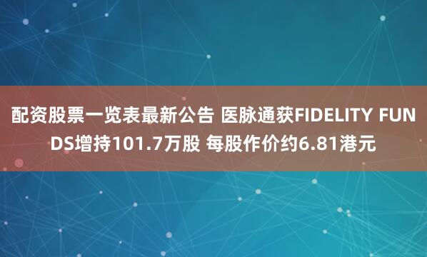 配资股票一览表最新公告 医脉通获FIDELITY FUNDS增持101.7万股 每股作价约6.81港元